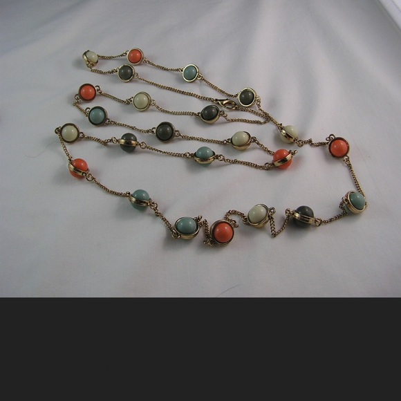 Multi Color Mini Glass Orb Necklace & Earrings Flapper Length JP113 - Picture 3 of 5